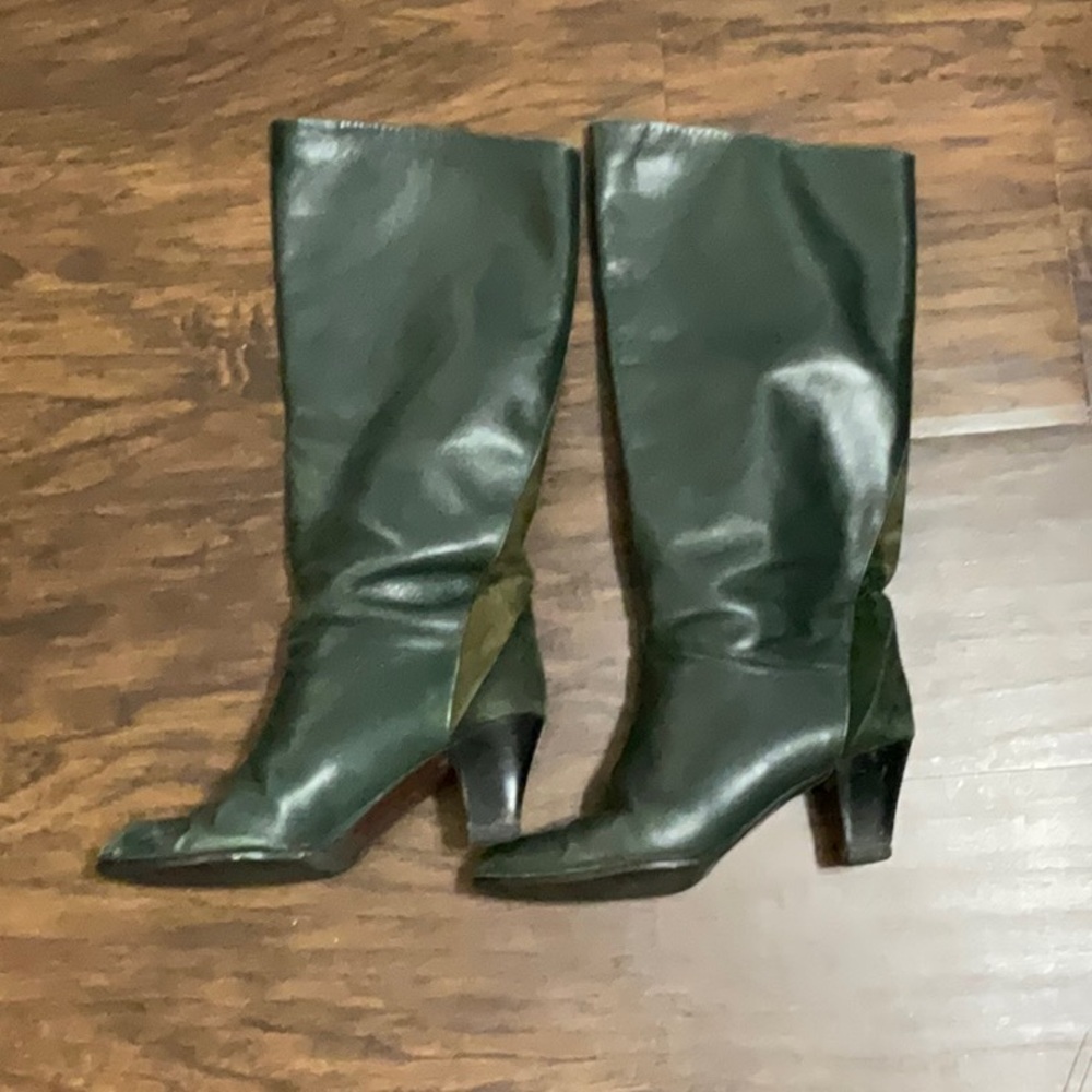 Forest Green Heeled Knee-High Boots vintage minelli size 36